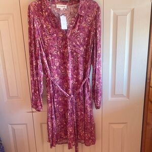 Lucky Brand NWT Flowy Floral Print Long Sleeve Collared Tunic Style Dress large